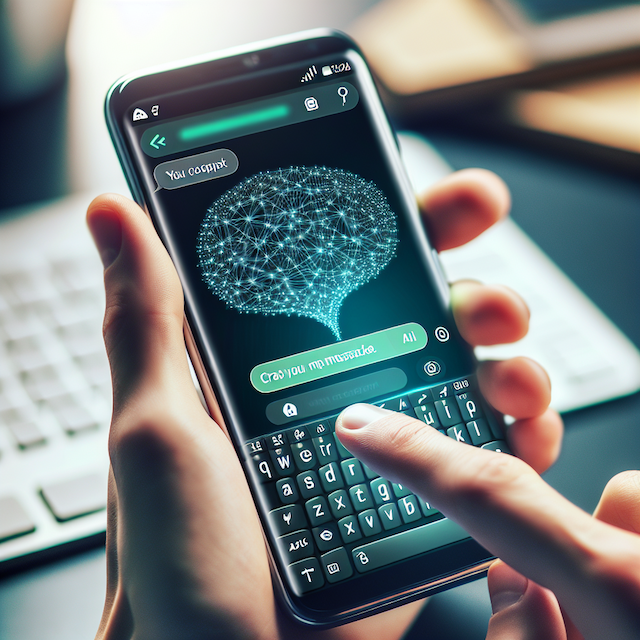 Vendedor usando IA en su smartphone para escribir un script de WhatsApp y agendar una demo con un prospecto indeciso.