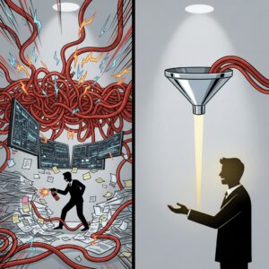 Blueprint de un proceso de calificación de leads automático que transforma el caos de múltiples prospectos en un flujo ordenado de oportunidades de alto valor.